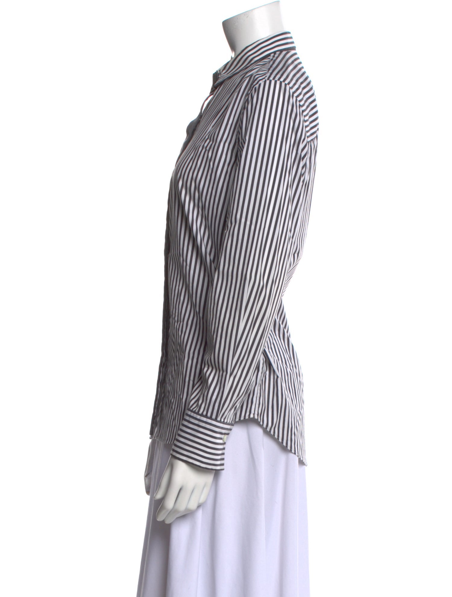 Brunello Cucinelli Striped Long Sleeve Button-Up Top